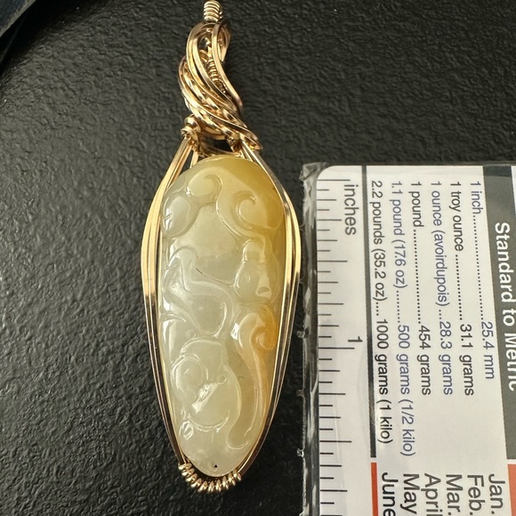 14k Gold Filled Genuine Jade Carved Luck Stone Healing Necklace Pendant - Picture 6 of 9